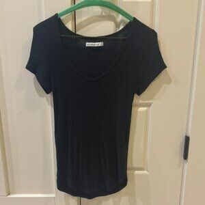 Abercrombie & Fitch Black Ribbed‎ V-Neck Top